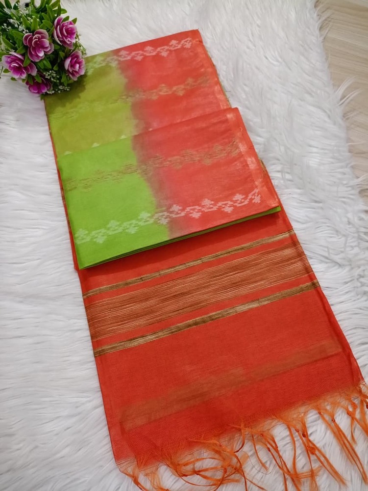 Green And Orange Color Fancy Art Tusaar Silk Saree