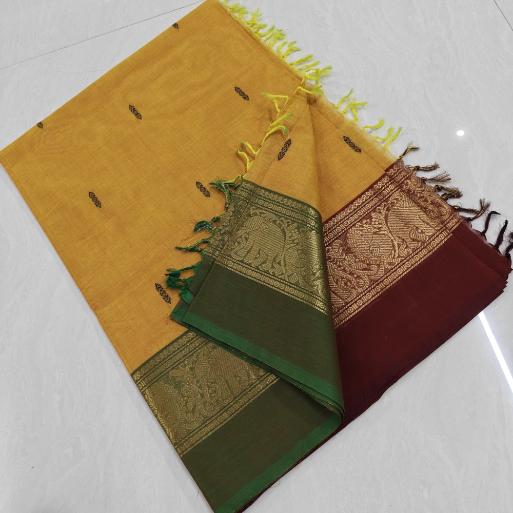 Yellow Color Kanchi Cotton Sarees