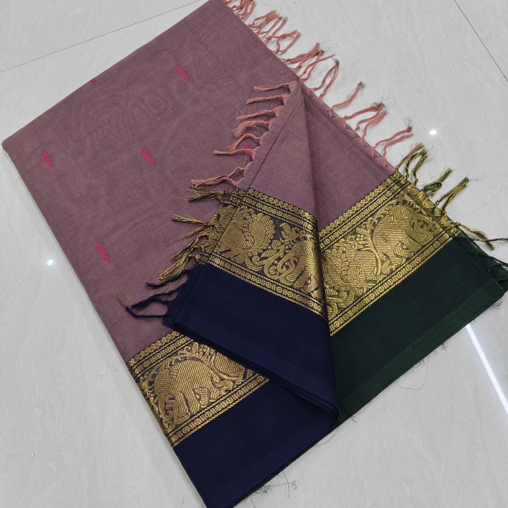 Kanchi Cotton Border Putta Saree Simple Line Pallu