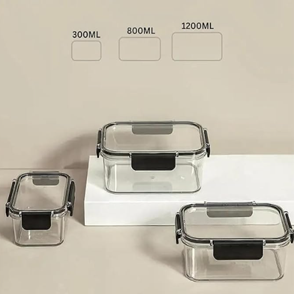 3 Pcs Airtight Container Set - Capacity: 1200 Milliliter (Ml)