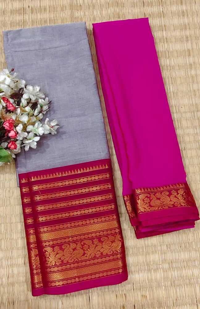 Grey And Red Color Pure Chettinad Cotton Half Saree Grey And Red Color Pure Chettinad Cotton Half Saree