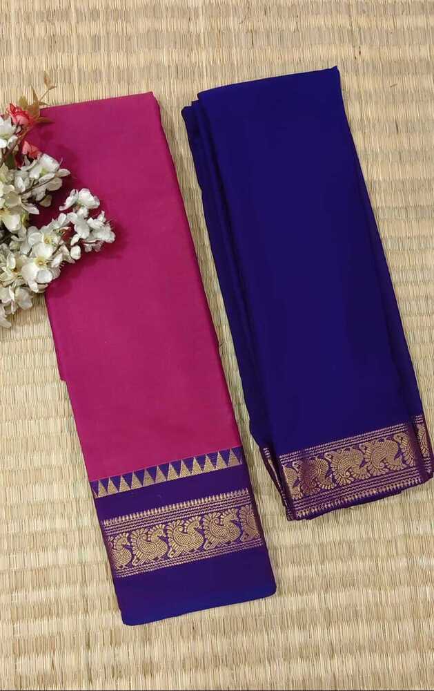 Pink And Blue Color Pure Chettinad Cotton Half Saree