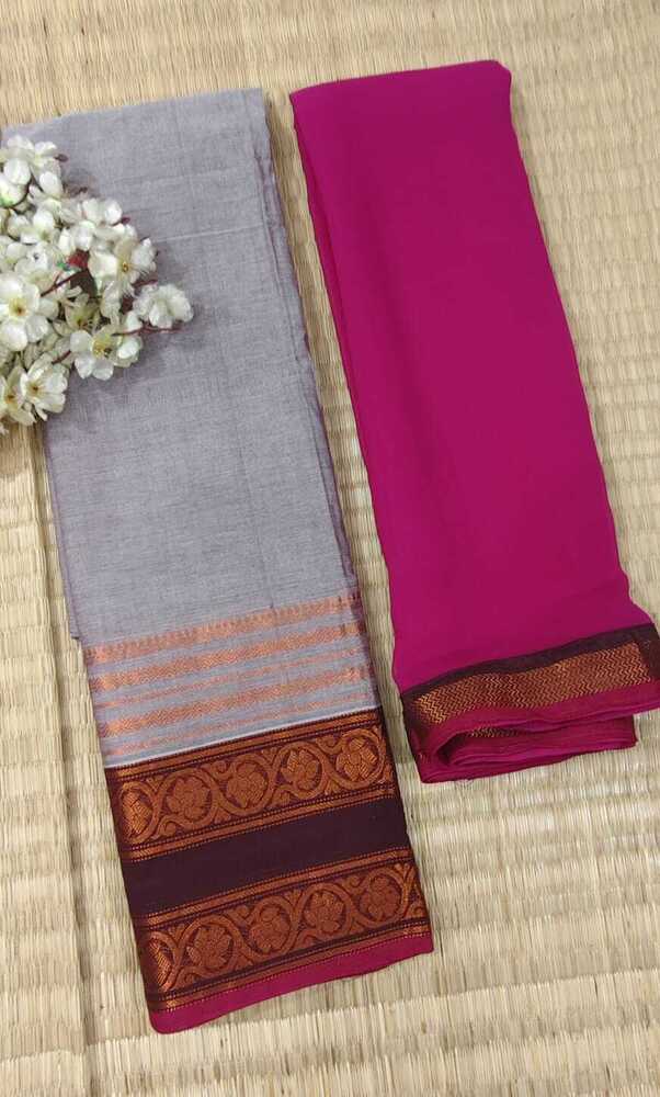 Grey And Pink Color Pure Chettinad Cotton Half Saree Grey And Pink Color Pure Chettinad Cotton Half Saree
