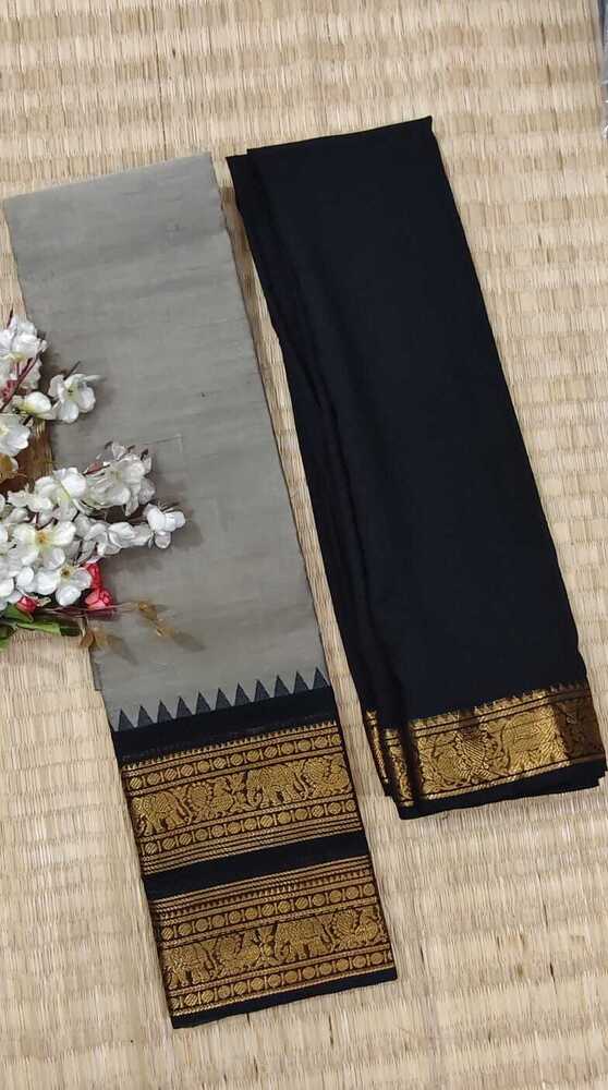 Grey And Black Color Pure Chettinad Cotton Half Saree