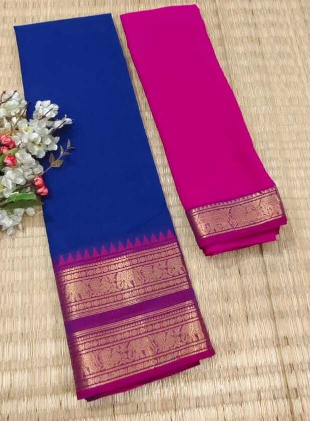 Blue And Rani Color Pure Chettinad Cotton Half Saree
