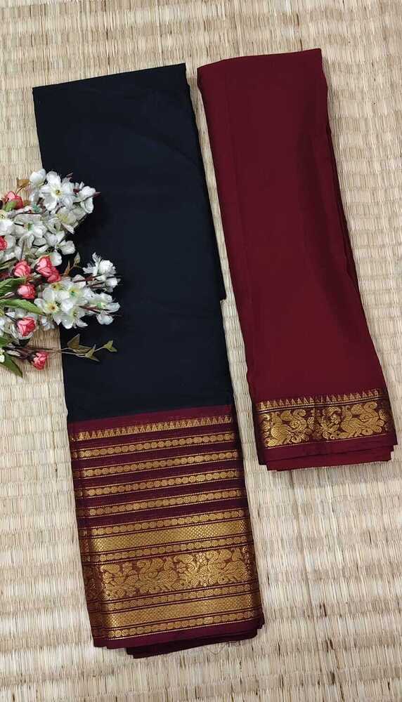 Black And Mehroon Color Pure Chettinad Cotton Half Saree