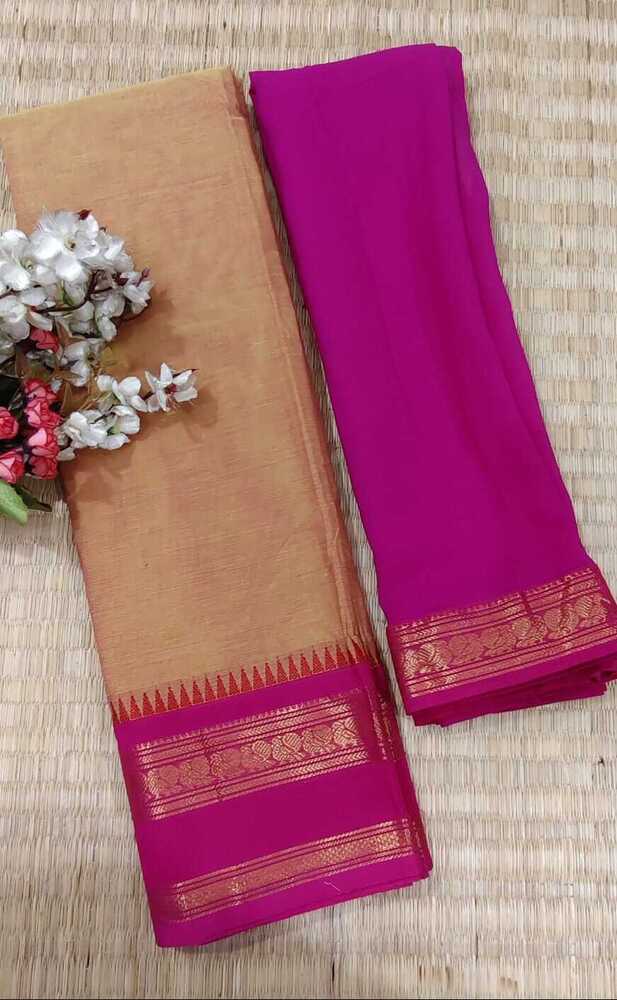 Cream And Rani Color Pure Chettinad Cotton Half Saree