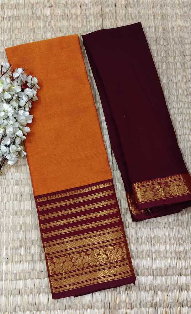 Orange And Mehroon Color Pure Chettinad Cotton Half Saree Orange And Mehroon Color Pure Chettinad Cotton Half Saree
