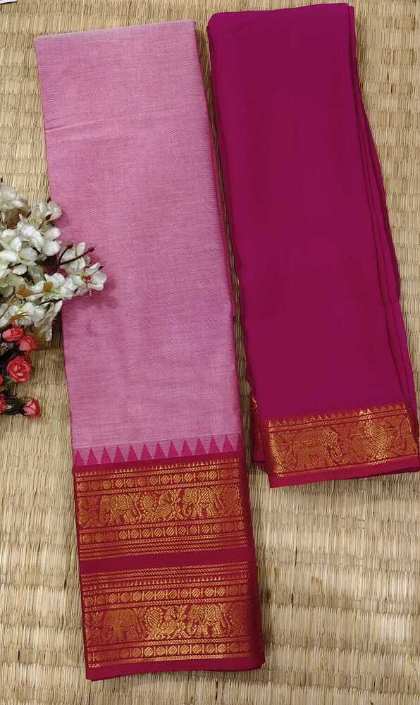 Light Pink And Rani Color Pure Chettinad Cotton Half Saree