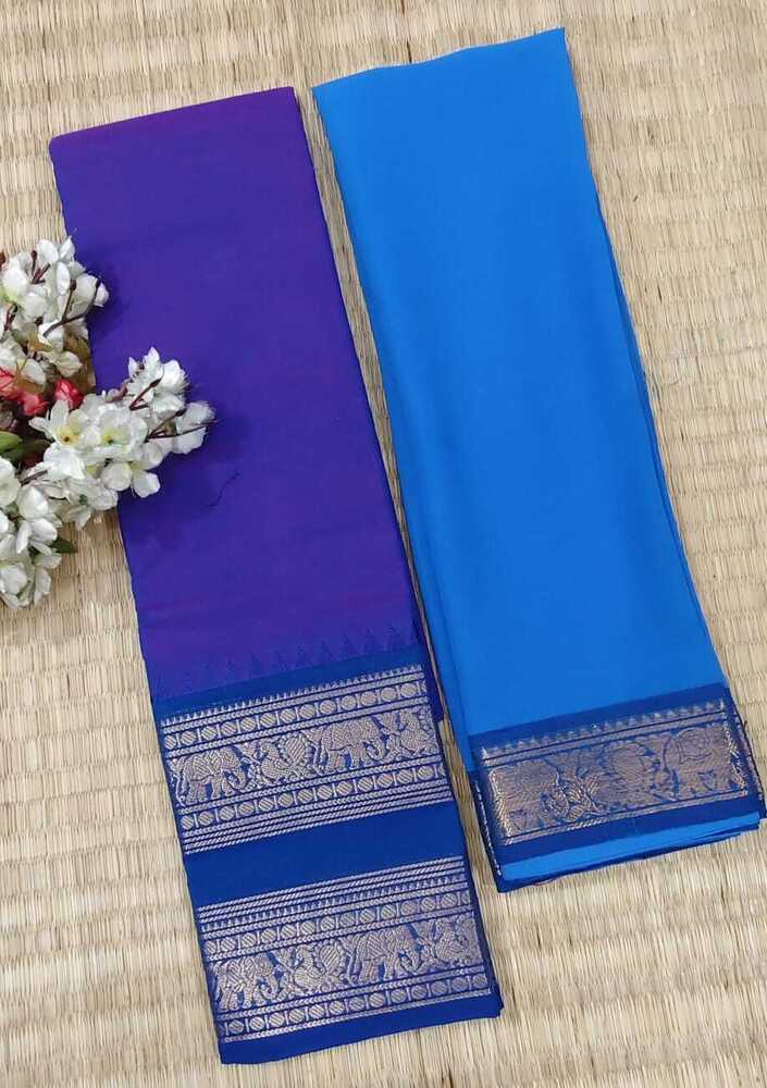 Dark Blue And Sky Blue Color Pure Chettinad Cotton Half Saree Dark Blue And Sky Blue Color Pure Chettinad Cotton Half Saree