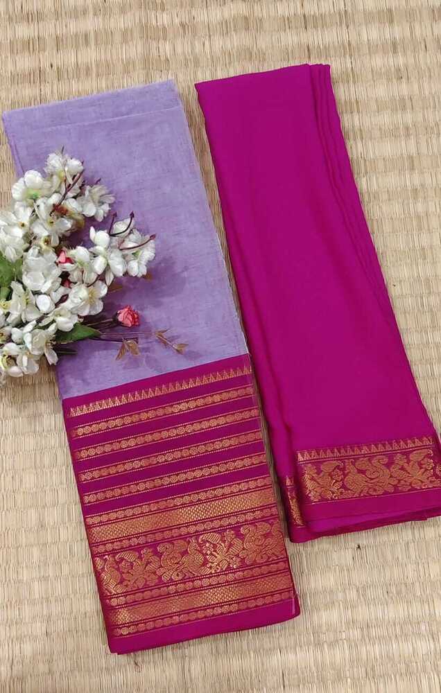 Purple And Pink Color Pure Chettinad Cotton Half Saree