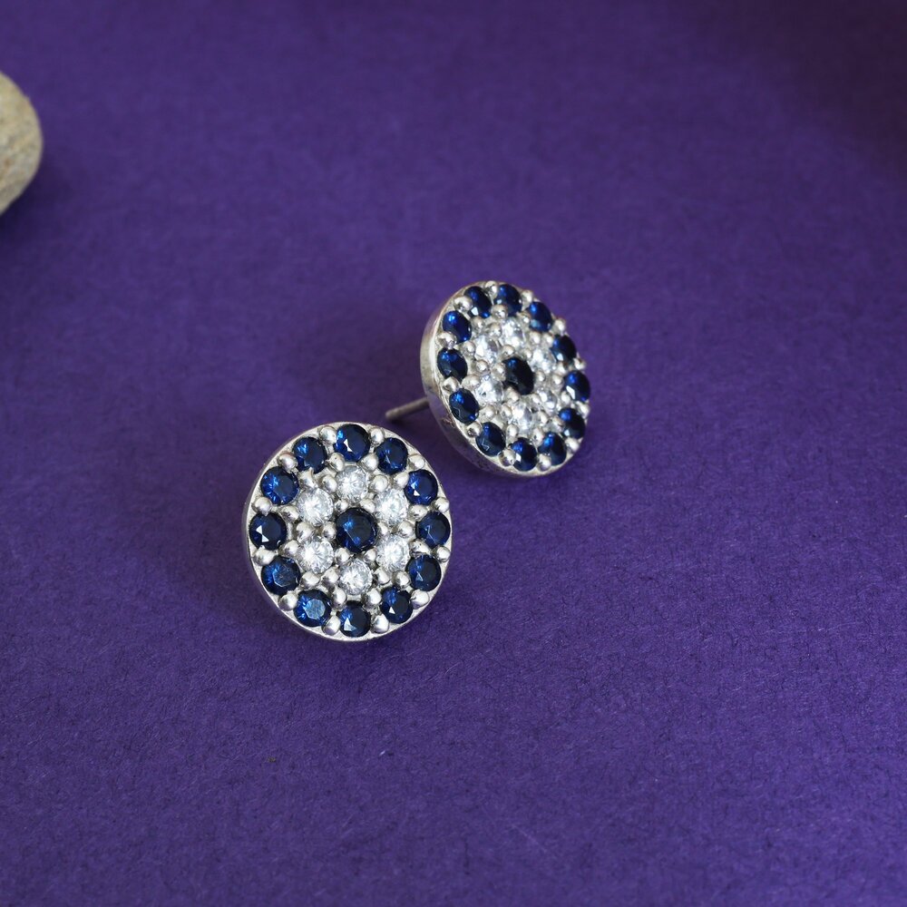 925 Silver Blue Sapphire Stud Earrings for Women | Daily Wear
