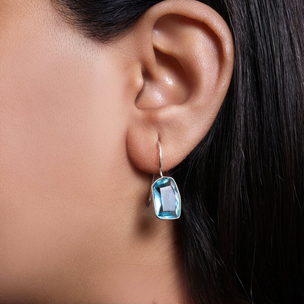 Silver Blue Topaz Drop Earrings for Women | Daily Wear Jewelry