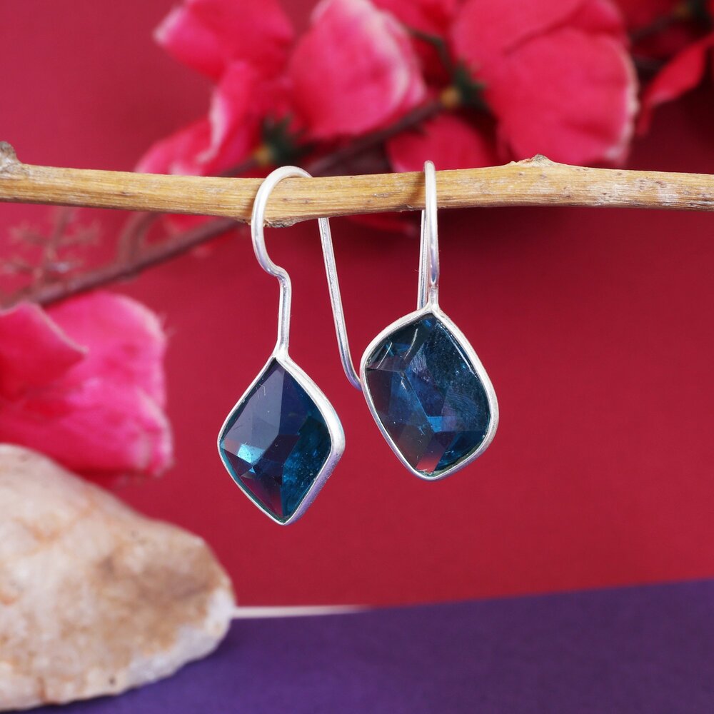 925 Silver Blue Gemstone Drop Earrings for Women | Gift| High Polish