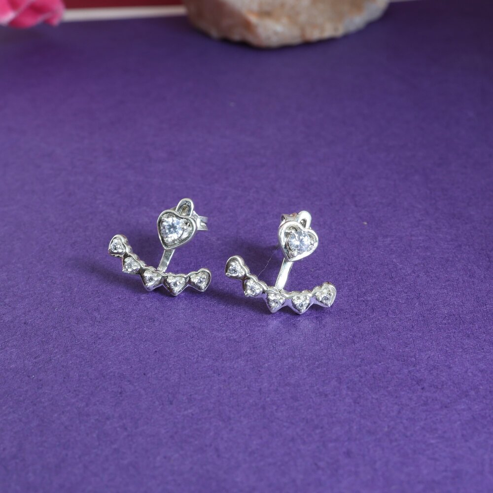 925 Silver Heart Stud Earrings with Cubic Zirconia for Women