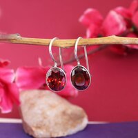 925 Silver Garnet Earrings For Women | Red Gemstone Dangle