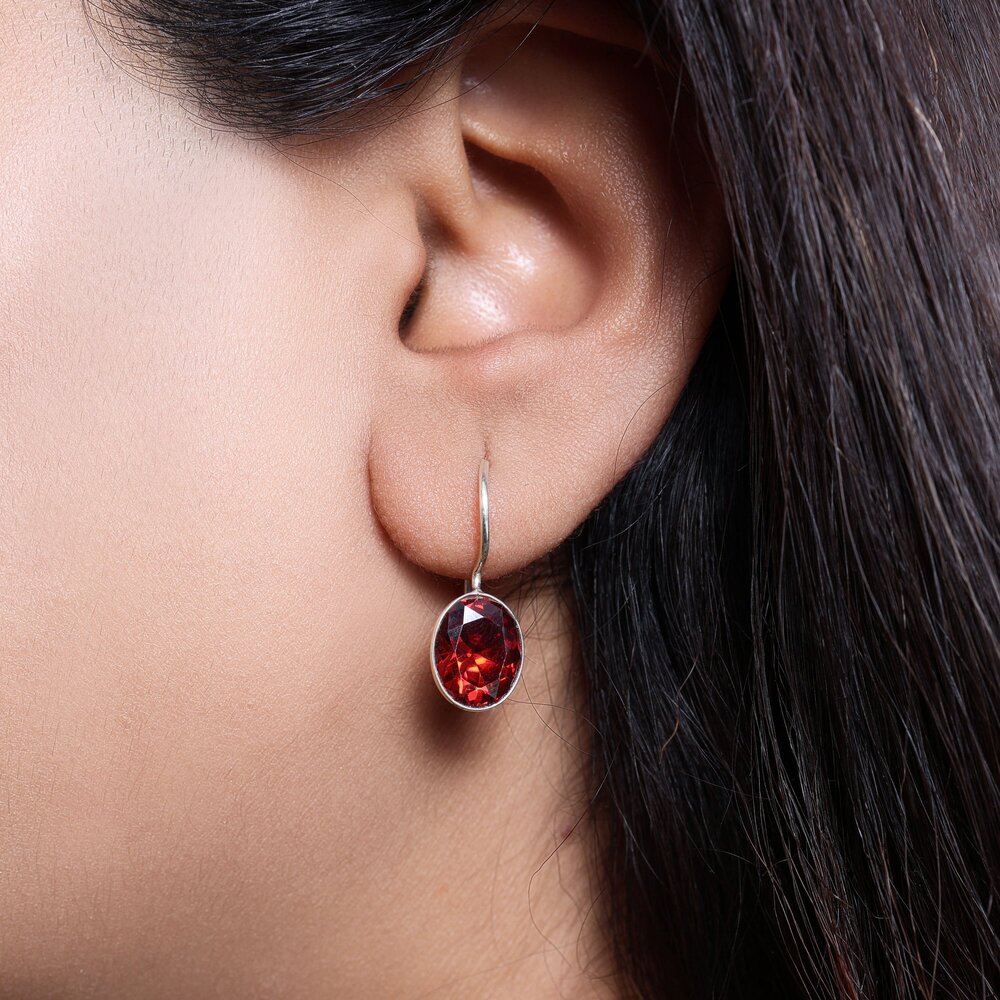 925 Silver Garnet Earrings for Women | Red Gemstone Dangle