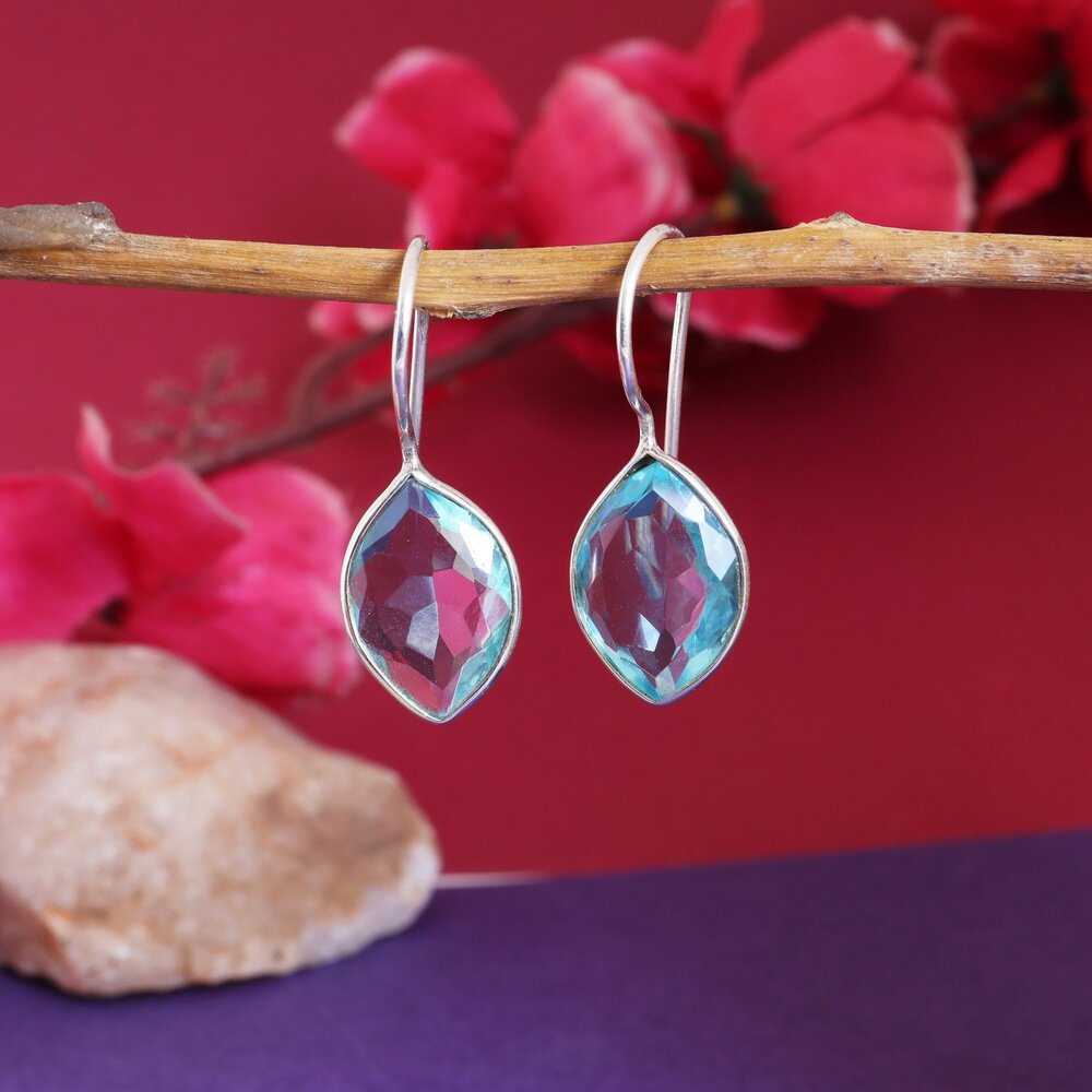 Silver Blue Topaz Drop Earrings for Women | Gemstone Jewelry