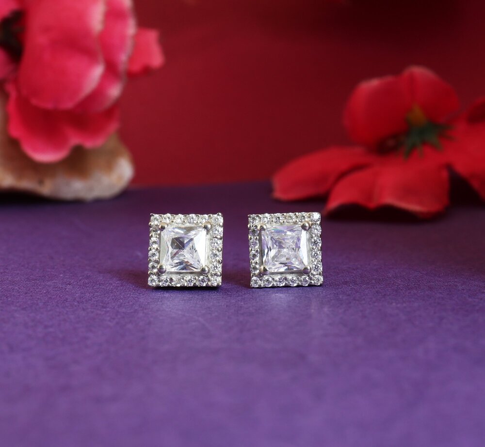 925 Silver Cubic Zirconia Square Stud Earrings | Women's Gift