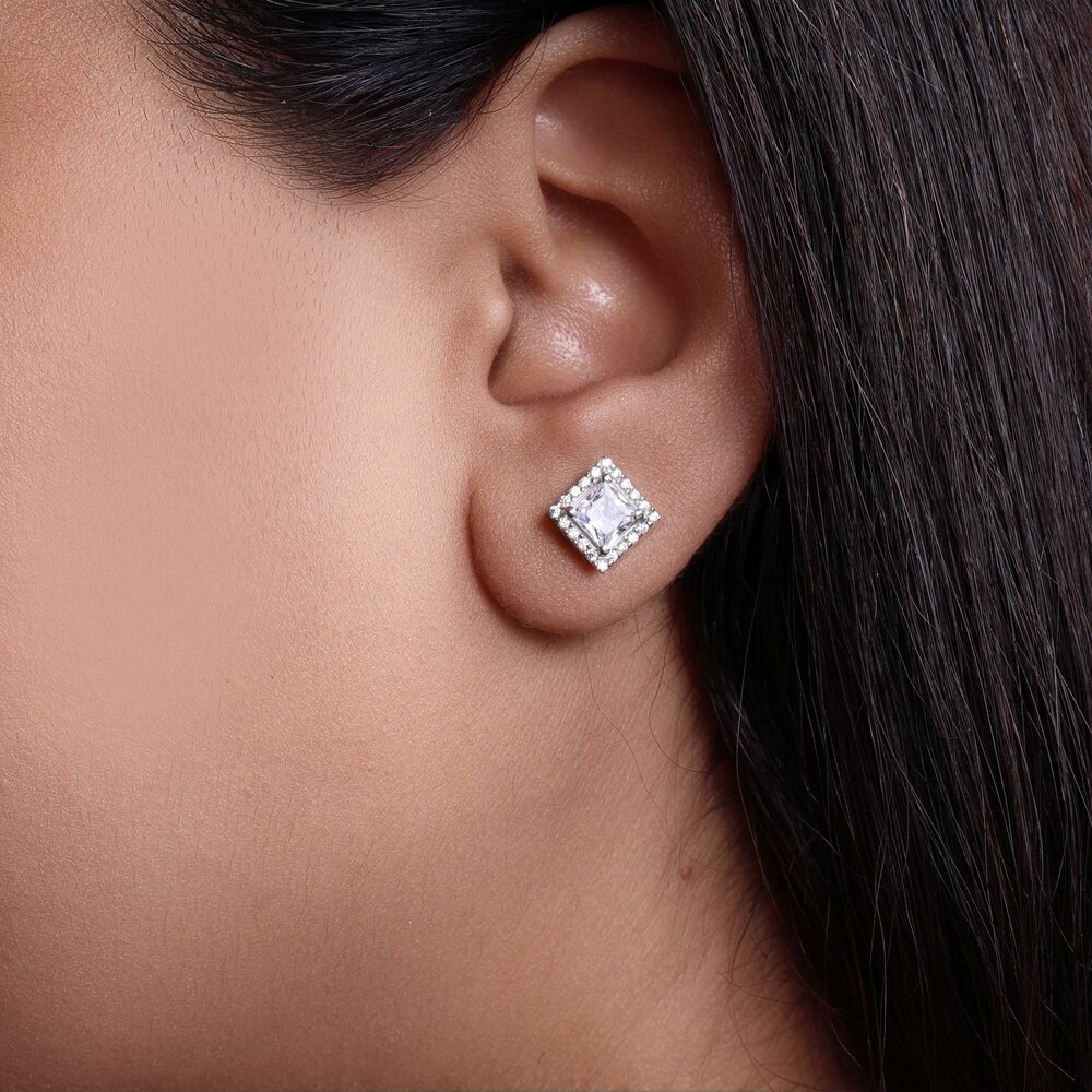 925 Silver Cubic Zirconia Square Stud Earrings | Women's Gift