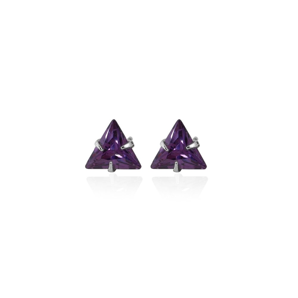 Silver Trillion Cut Amethyst Stud Earrings for Women