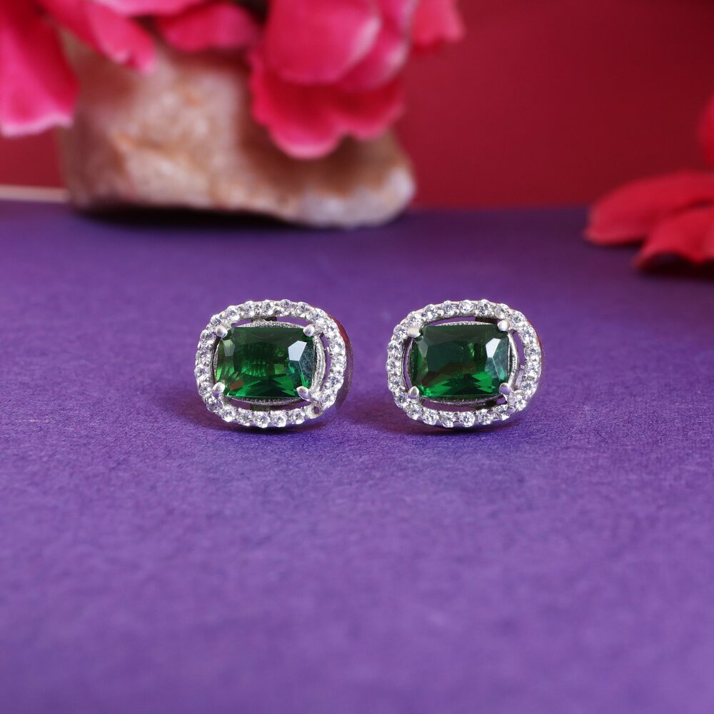 Emerald Stud Earrings for Women | 925 Silver Cubic Zirconia