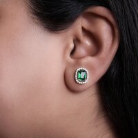 Emerald Stud Earrings for Women | 925 Silver Cubic Zirconia