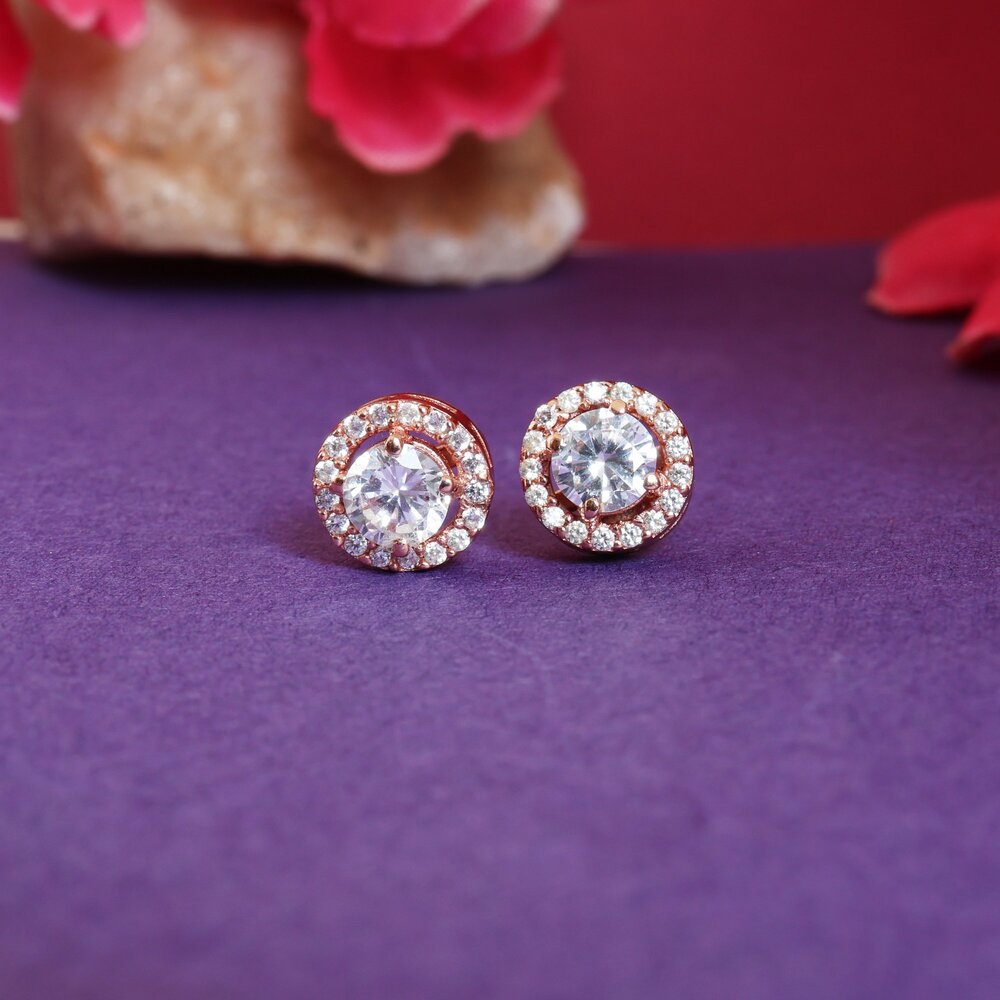 Rose gold plating Stud Earrings with Cubic Zirconia | Women's Jewelry Gift