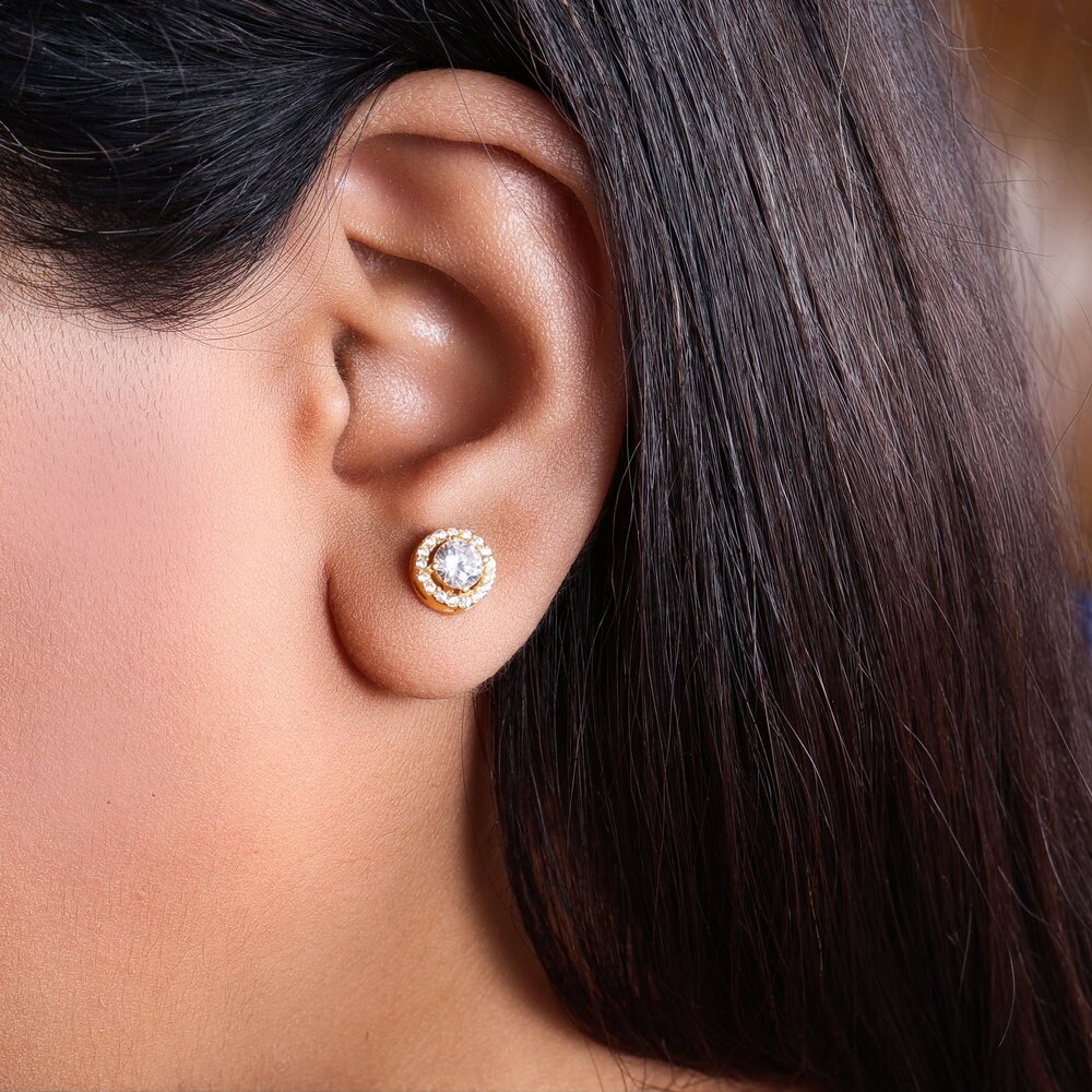 gold plating Stud Earrings with Cubic Zirconia | Women's Jewelry Gift