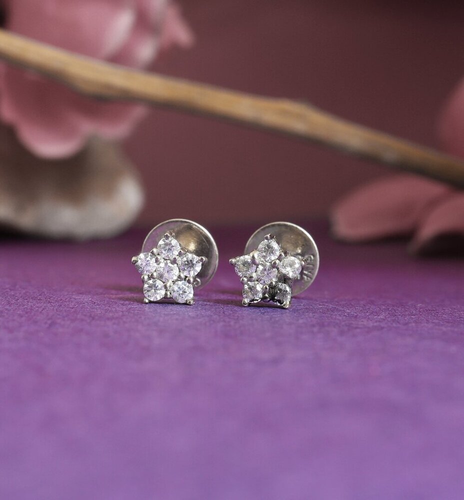925 Silver Cubic Zirconia Flower Stud Earrings for Women