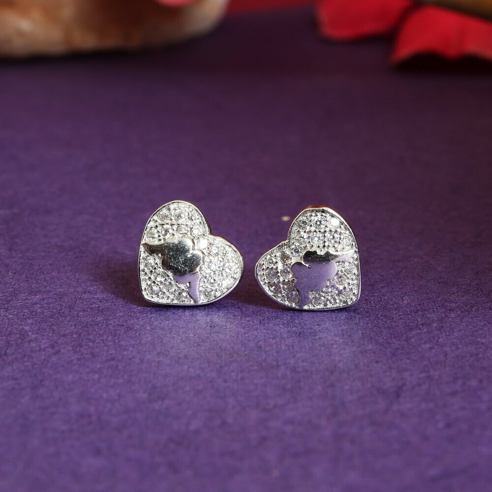 925 Silver Heart Stud Earrings | Cubic Zirconia | For Women