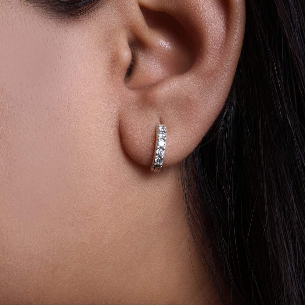 925 Sterling Silver Hoop Earrings with CZ Stones | Women's Jewelry