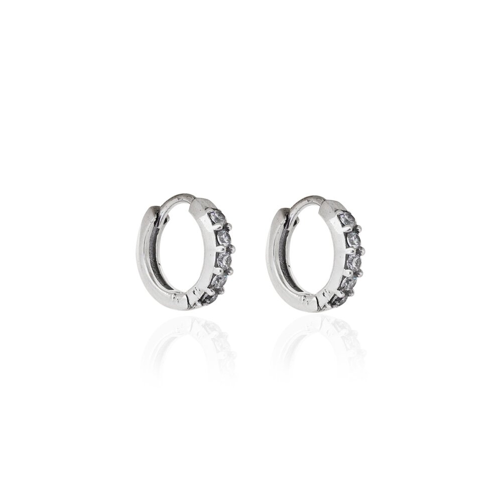 925 Sterling Silver Hoop Earrings with CZ Stones | Women's Jewelry