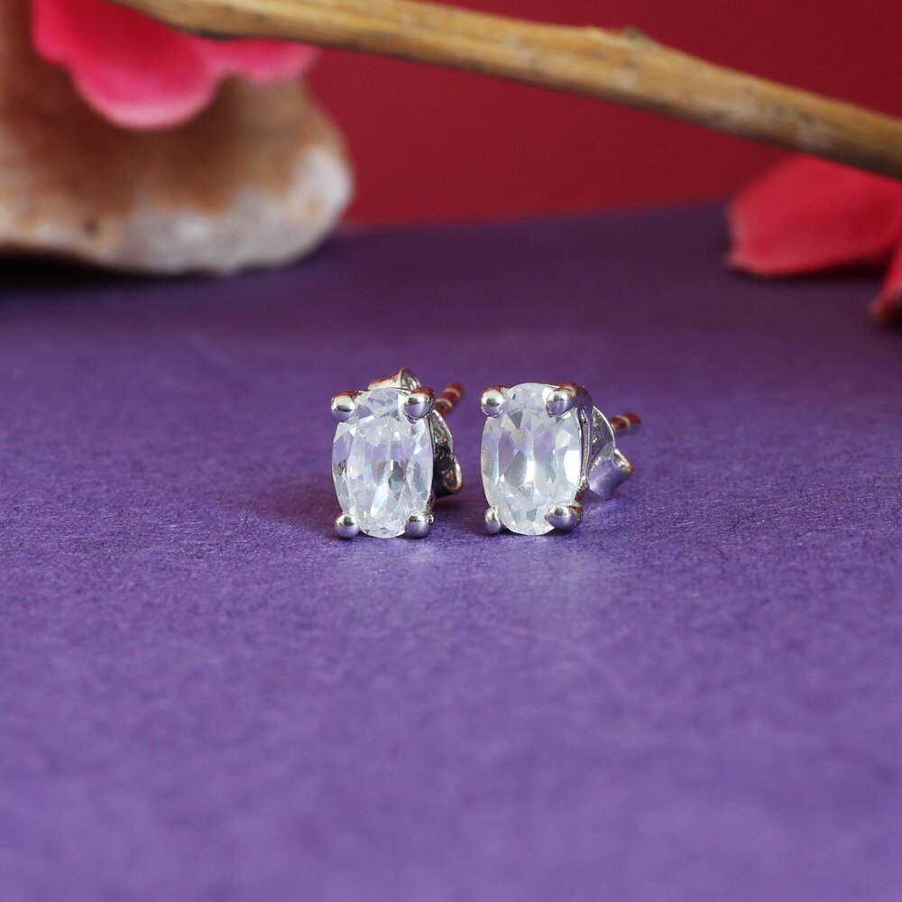 Silver Oval Stud Earrings for Women | Daily Wear | Gift