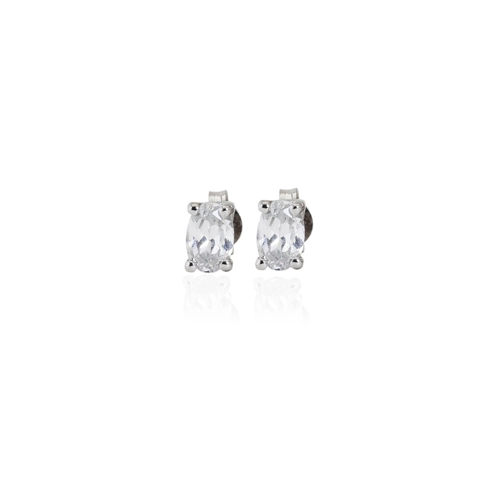 Silver Oval Stud Earrings for Women | Daily Wear | Gift