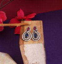 Gold Plating Ruby & Sapphire Earrings | Teardrop Design | For Women
