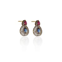 gold plating Ruby & Sapphire Earrings | Teardrop Design | For Women
