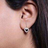925 Silver Heart Stud Earrings with Black Gemstones | Women's Jewelry