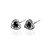 925 Silver Heart Stud Earrings with Black Gemstones | Women's Jewelry