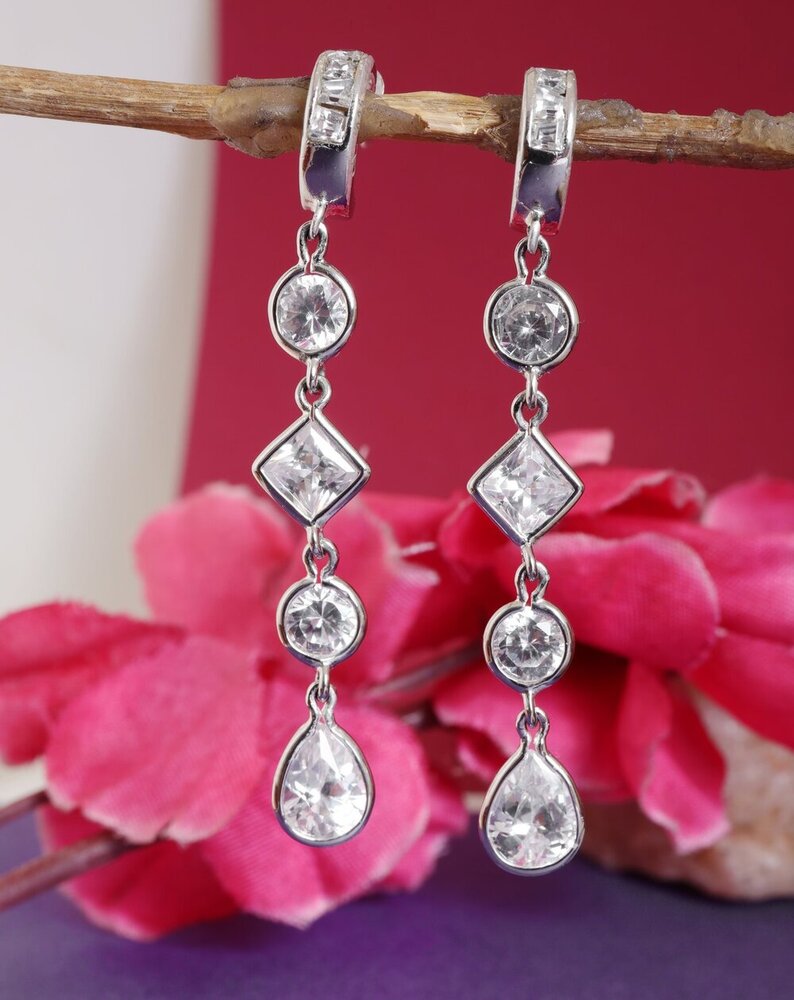 925 Silver Cubic Zirconia Drop Earrings for Women | Gift