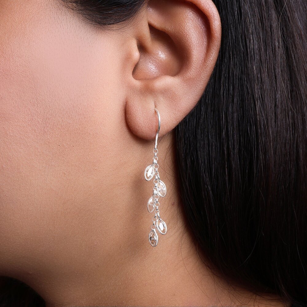 Silver Dangle Earrings with CZ Stones | Women's Elegant Jewelry
