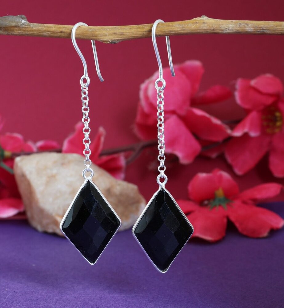 925 Silver Black Diamond Earrings for Women | Dangle Jewelry