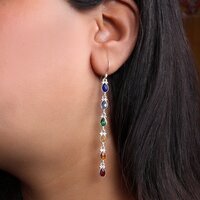 Rainbow Gemstone Drop Earrings | 925 Sterling Silver | For Women