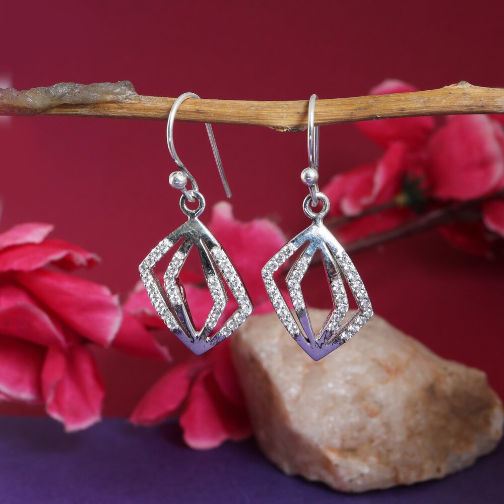 925 Silver Cubic Zirconia Dangle Earrings for Women | Gift| High Polish