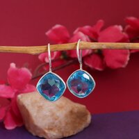 Silver Blue Topaz Cushion Cut Drop Earrings For Women - Product Type: Fine Jewelry