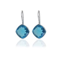 Silver Blue Topaz Cushion Cut Drop Earrings for Women
