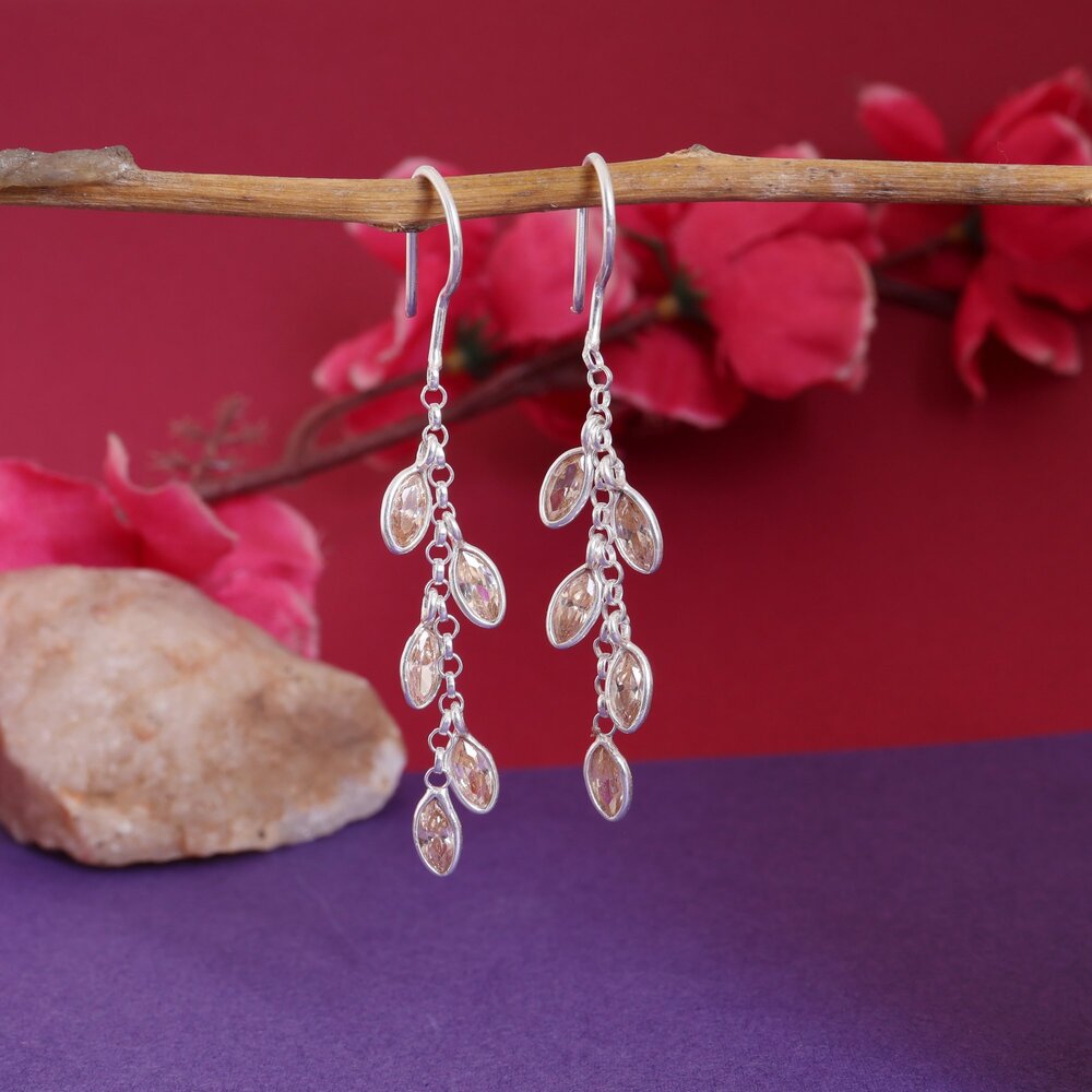 Silver Dangle Earrings with Brown Gemstones for Women | Gift