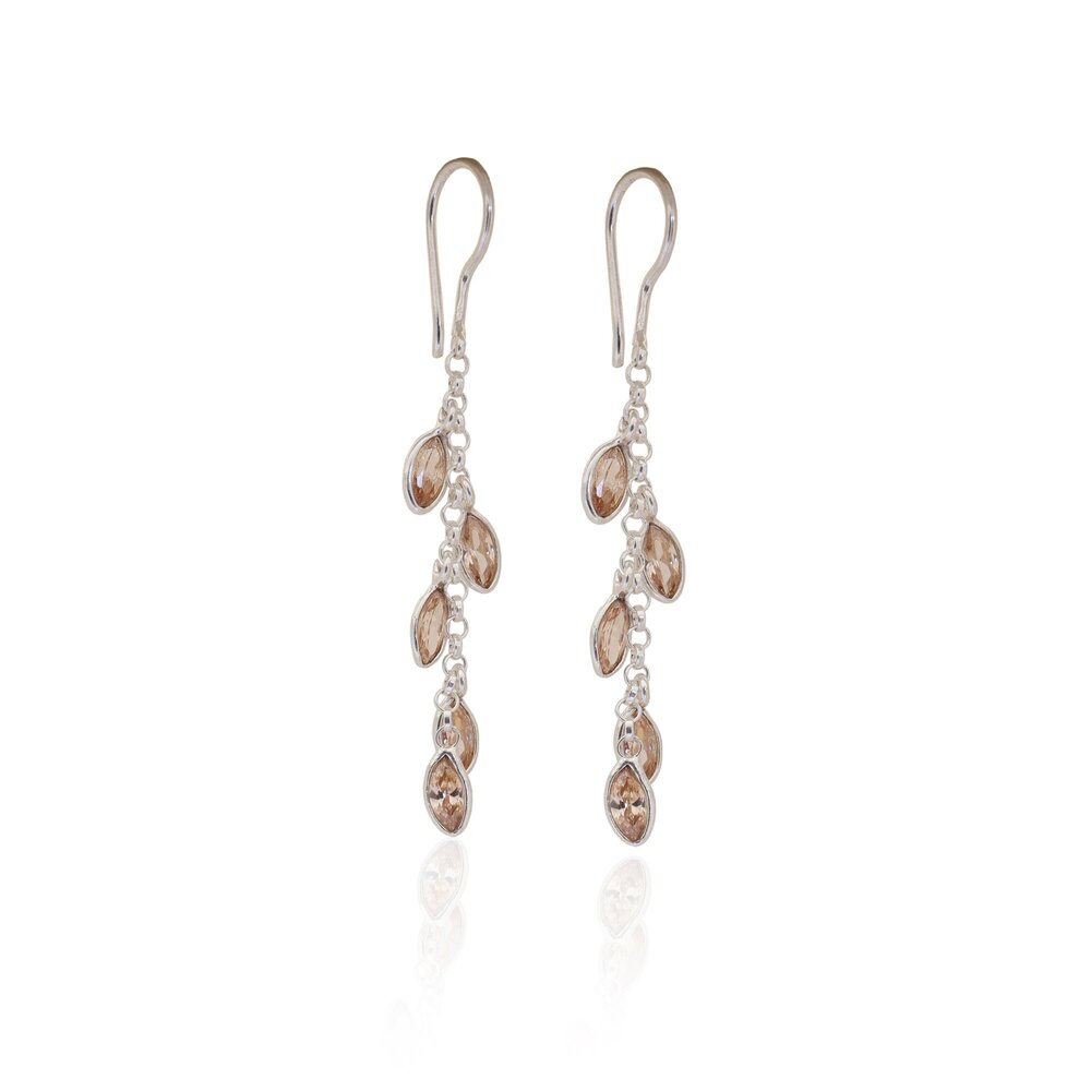 Silver Dangle Earrings with Brown Gemstones for Women | Gift