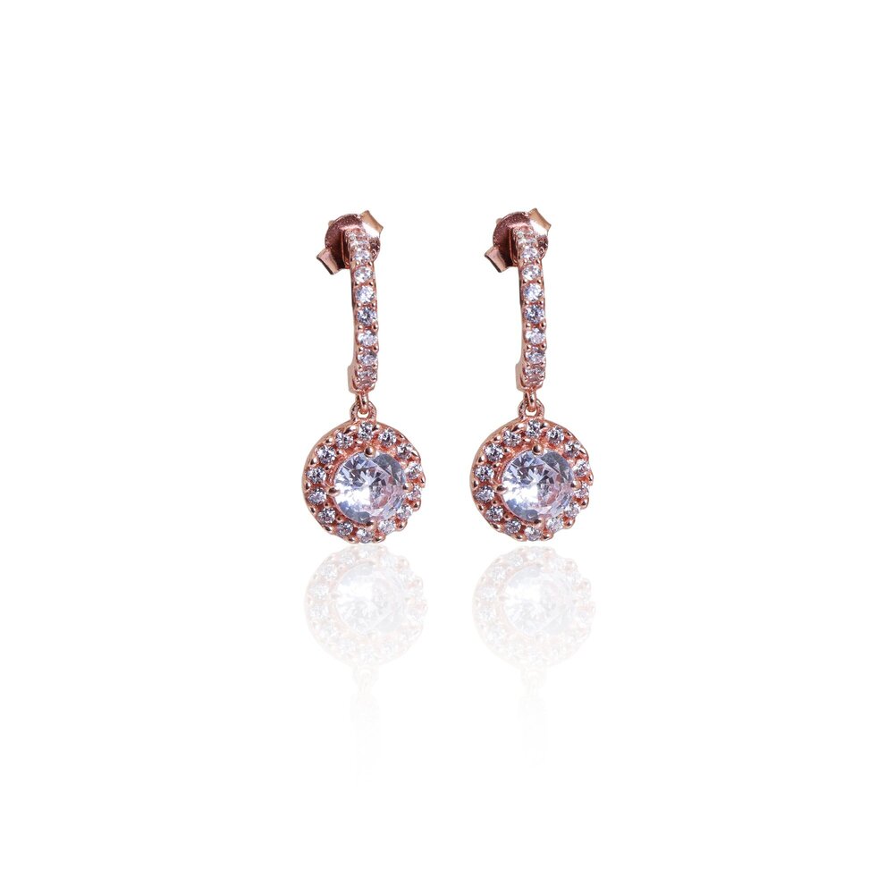 Rose gold plating Halo Drop Earrings with Cubic Zirconia | For Women