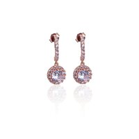 Rose gold plating Halo Drop Earrings with Cubic Zirconia | For Women